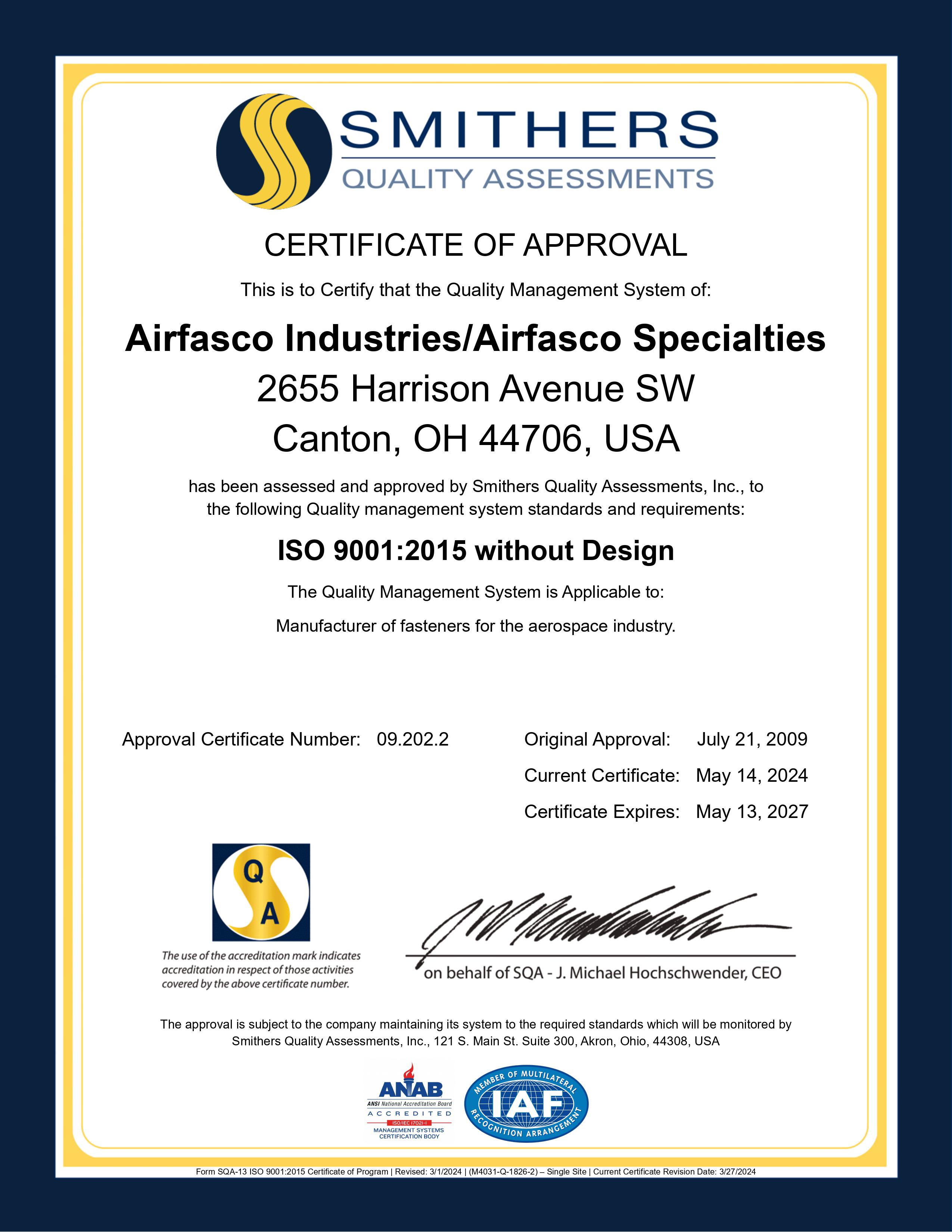 ISO 9001:2015 Certificate of Approval